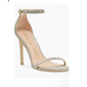 Stuart Weitzman Nudistcurve Ankle Strap Sandal Women size 7.5 in Platino glitter